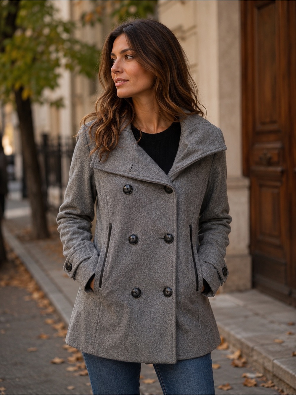 Triple Five Soul Grey Wool Blend Peacoat Faux Fur Lined S